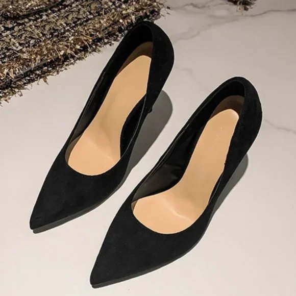 New velvet high -heeled shoe women's fine heel soft leather pointed head size si - Picture 2 of 5